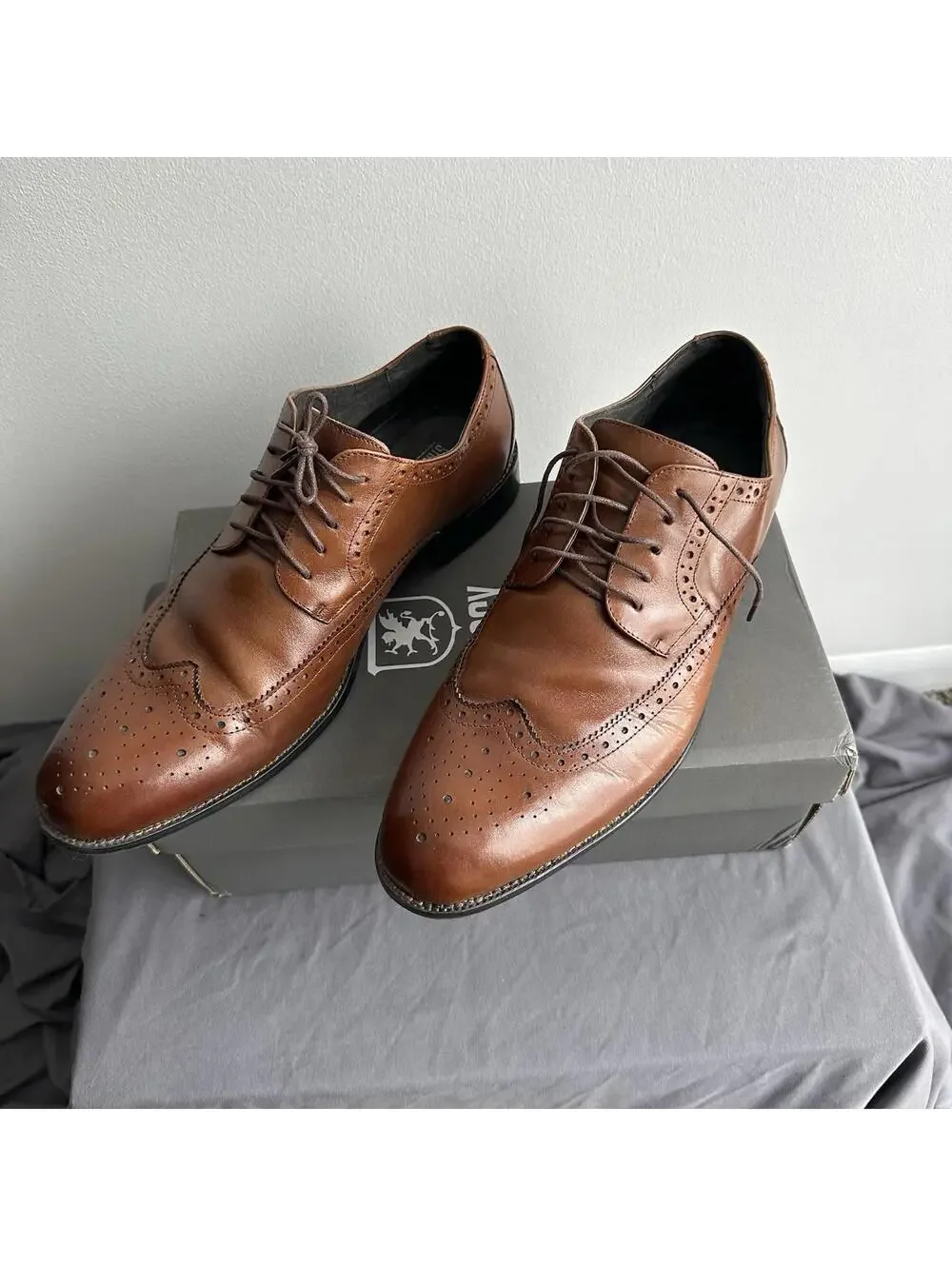 Stacy Adams Men 13W Shoes Cognac Garrison Wingtip Leather Oxford